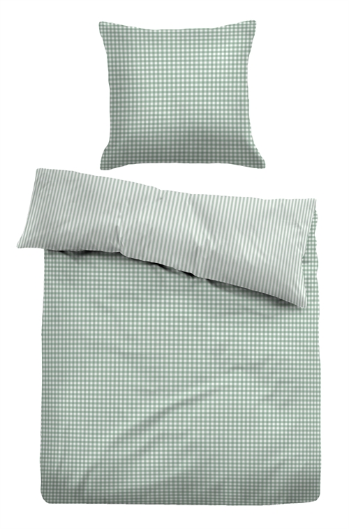 Rutet sengetøy 140x220 cm - Stripete sengetøy i 100% bomull - Grønn- Vendbar design - Tom Tailor