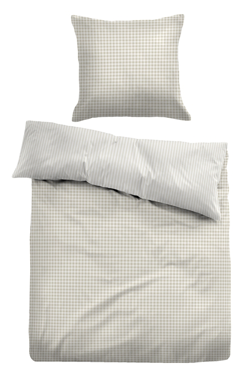 Rutet sengetøy 140x220 cm - Stripete sengetøy i 100% bomull - Beige - Vendbar design - Tom Tailor