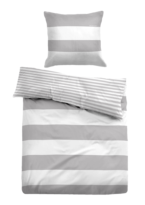 Gråstripet sengetøy 200x220 cm - Stripete sengetøy i 100% bomull - Vendbar design - Tom Tailor
