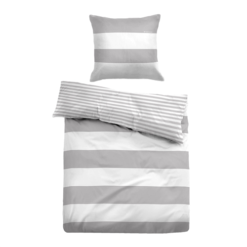 Grå stripete sengetøy 150x210 cm - Sengetøy i 100% bomull - Grått og hvitt - Vendbart design - Tom Tailor