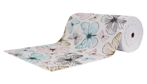 Sklisikker badematte - Etter mål - Trykk med sommerfugler - 65 cm bred - Multifunksjonsmatte for våtrom