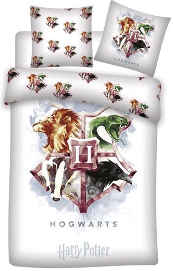 Harry Potter sengetøy - 140x200 cm - Harry Potter - Lilla Hogwarts våpenskjold - 2 i 1 design - 100% bomull