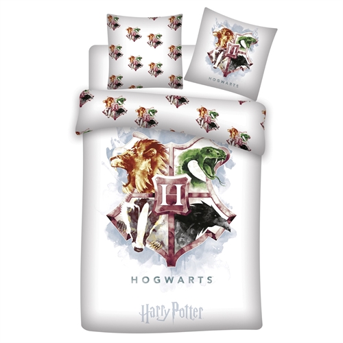 Harry Potter sengetøy - 140x200 cm - Flott motiv av Hogwarts våpenskjold - Vendbart sengesett - Dynetrekk i 100% bomull
