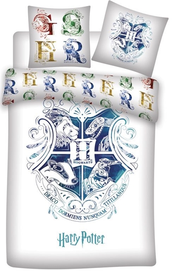 Harry Potter sengetøy - 140x200 cm - Harry Potter - Blå Hogwarts våpenskjold - 2 i 1 design - 100% bomull