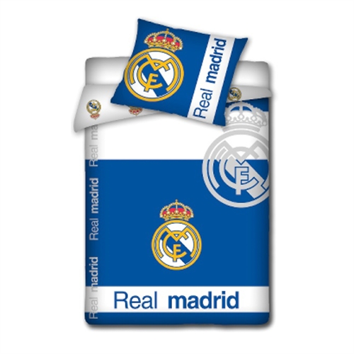 Real Madrid sengetøy - Vendbart sengesett med logo og tekst - 140x200 cm - 100% bomulls sengetøy - Fotball sengetøy