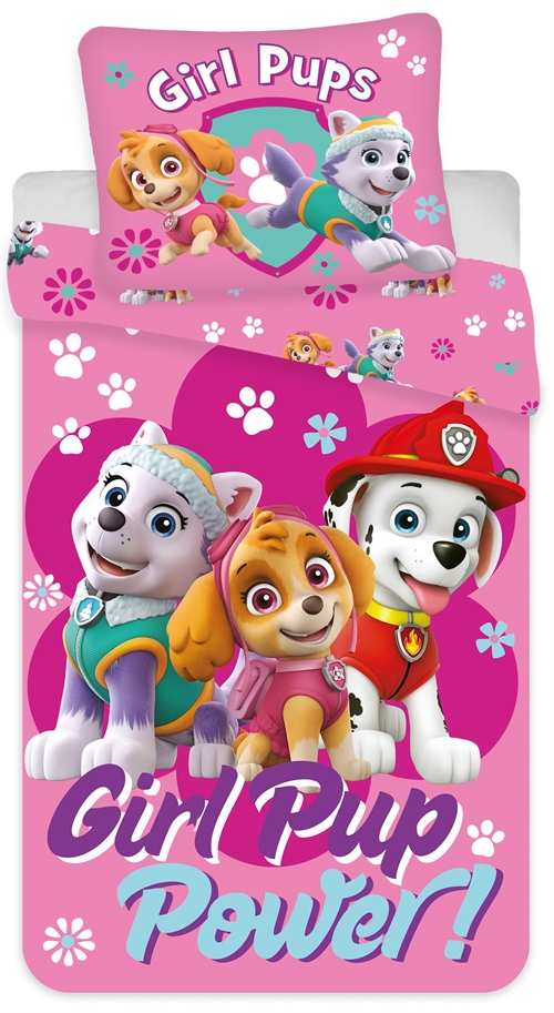 Junior sengesett 100x140 cm - Vendbart sengetøy med Girl Pup Power - Paw Patrol sengetøy - 100% bomullssengetøy