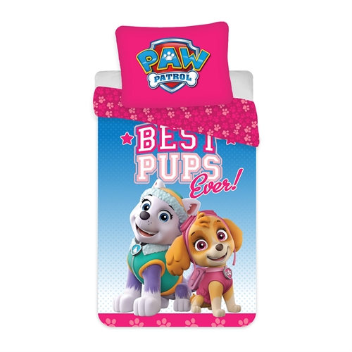 Rosa sengetøy 140x200 cm - Paw Patrol sengesett med Everest og Skye - Vendbart design - 100% bomull