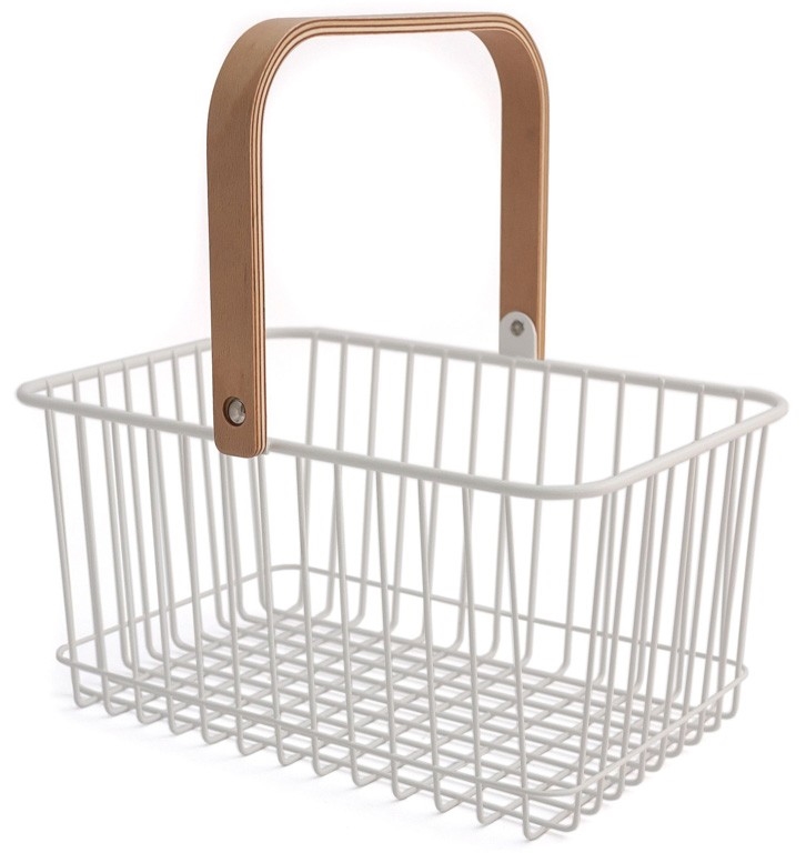 Hvit metallkurv med trehåndtak - til oppbevaring - Urban Bad