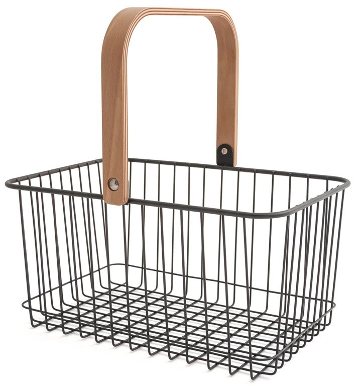 Sort metallkurv med trehåndtak - til oppbevaring - Urban Bad