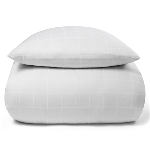 Sengetøy til dyne king size 240x220 cm - Myk, jacquardvevd bomullssateng - Rutet hvit - By Night sengesett