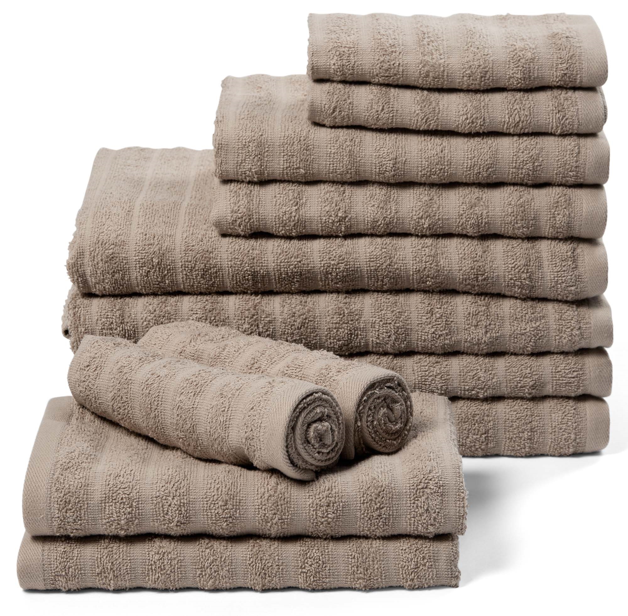 Håndklepakke 12 stk. myke håndklær i 100% kjemmet bomull - Sandfargede håndklær fra Borg Living