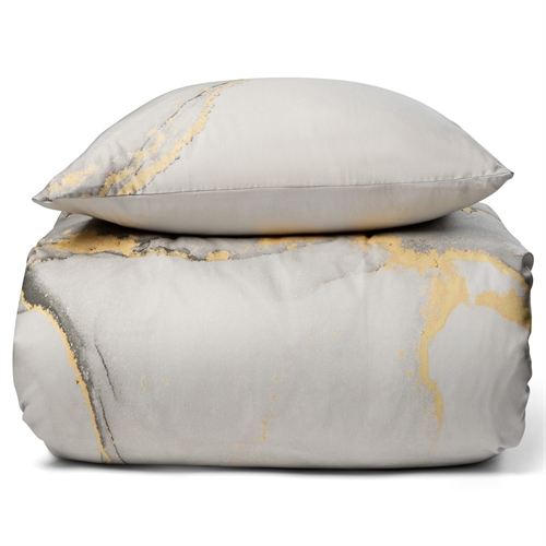 Sengetøy - Digitaltrykt bomullssateng - 140x200 cm - Marmorgrå - Vendbart dynetrekk - 100 % bomullssateng - Excellent By Borg sengesett