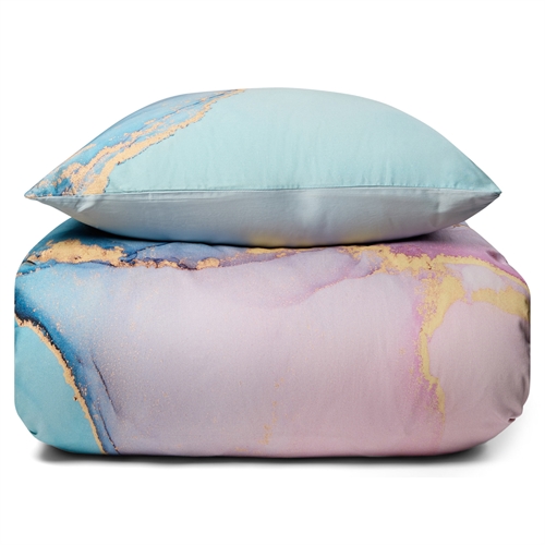 Sengetøy - Digitalprintet bomullssateng - 200x220 cm - Marble multi - dynetrekk for dobbeltdyne - 100% bomullssateng sengesett