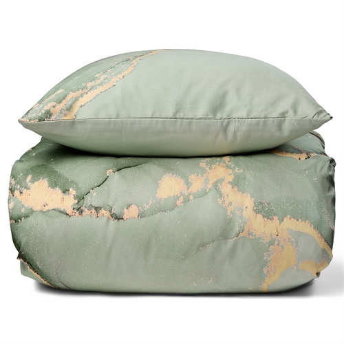 Sengetøy - Digitaltrykt bomullssateng - 140x220 cm - Marmor støvete grønn - Vendbart dynetrekk - 100% bomullssateng - Excellent by borg sengesett