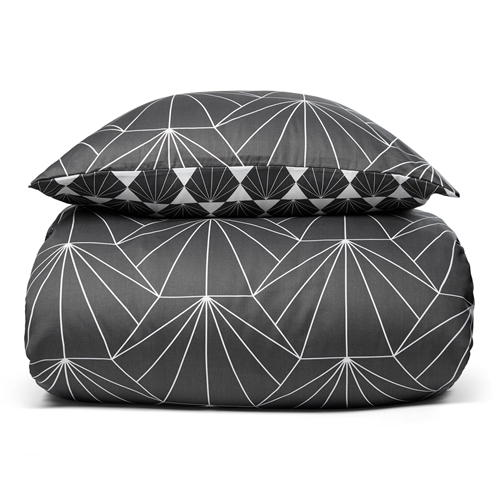 Sengesett 140x200 cm - Hexagon grå - 2 i 1 design - 100% bomullssateng sengetøy - By Night