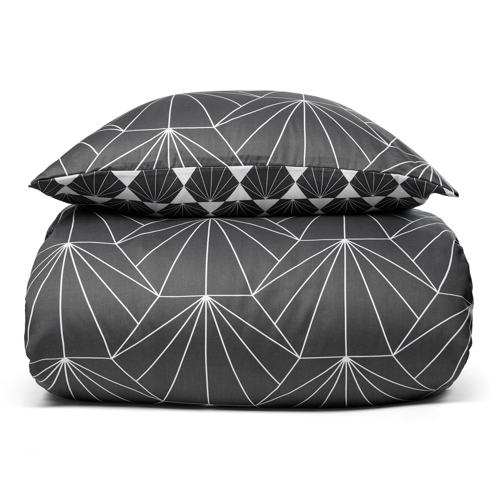 Sengesett 140x200 cm - Hexagon grå - 2 i 1 design - 100% bomullssateng sengetøy - By Night