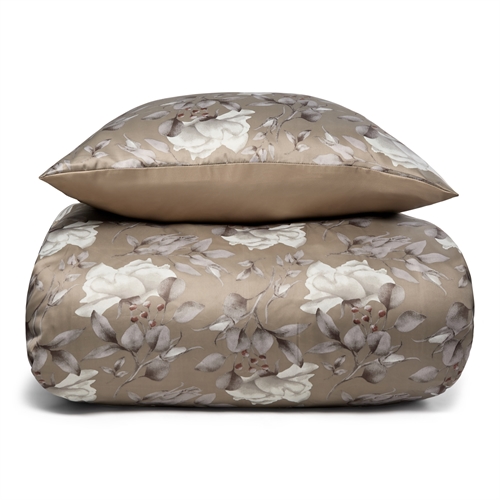 Blomstret sengetøy - Brunt sengetøy i vendbart design - Satin sengetøy 140x200 cm - IN Style sengetøy