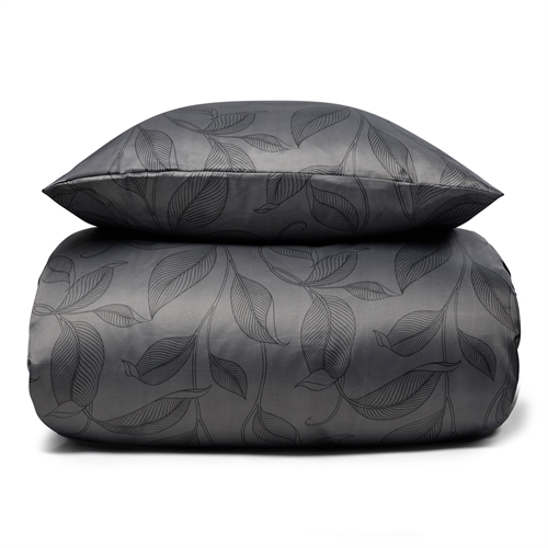 Sengetøy med blader - Sort sengetøy - Satin sengetøy 140x200 cm - IN Style sengetøy