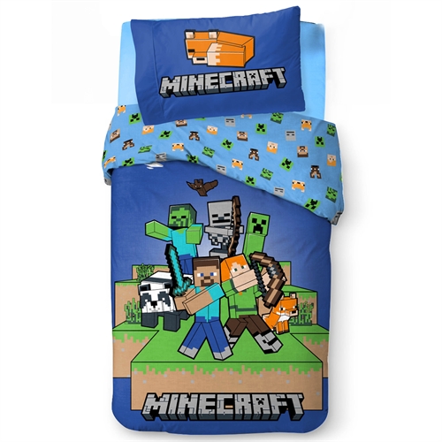 Minecraft sengetøy - 140x200 cm - Vendbart design med motiv av bl.a. zombie og creeper - Ready to survive - 100% bomulls sengetøy