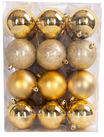 Julekuler - Gull - Pakke med 24 stk. Måler 8 cm i diameter