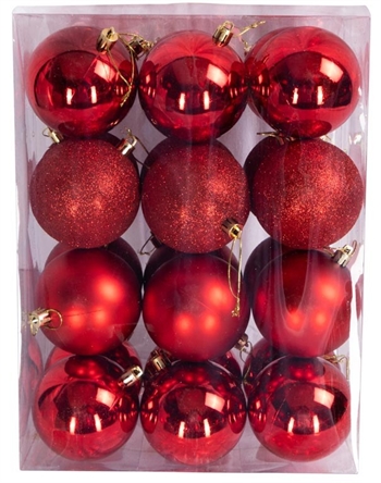 Julekuler - rød - Pakke med 24 stk. Måler 8 cm i diameter