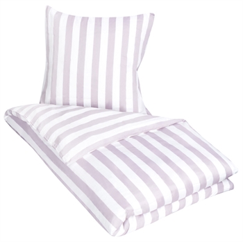 Stripet sengetøy - 140x220 cm - Myk bomullsateng - Nordic Stripe - Lavendel og hvitt sengesett