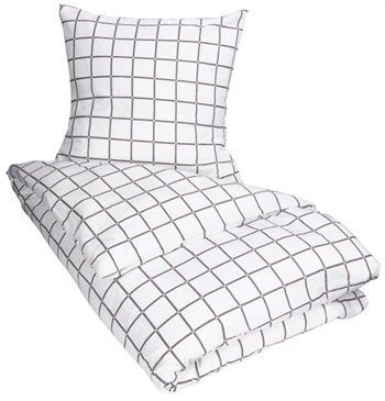 Kingsize sengetøy - 240x220 cm - rutete - grå - 100% bomull