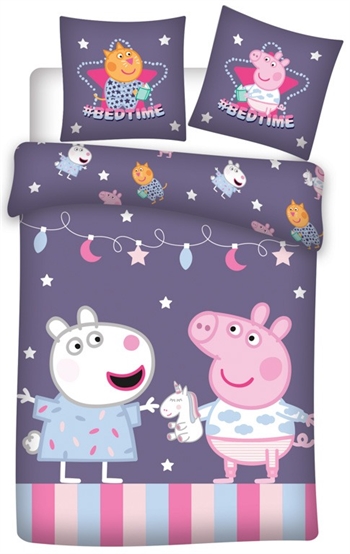 Gurli Pig junior sengetøy - 100x140 cm - Gurli gris og Frida sau - 2 i 1 design - 100% bomull