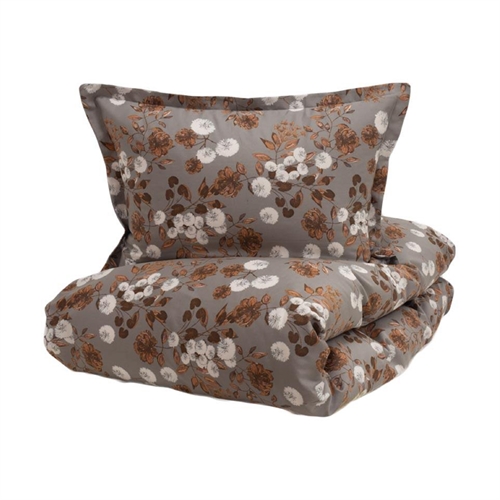 Turiform sengetøy - 140x220 cm - Cara grå - Blomstrete sengetøy - 100% bomullssateng sengesett