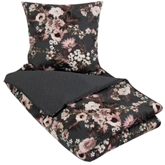 Sateng sengesett - 150x210 cm - 100% Bomullssateng - Flowers & Dots - Lavendel