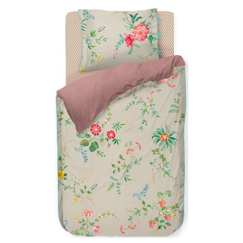 Pip Studio sengetøy - 140x200 cm - Fleur khaki - Blomstrete sengetøy - Dobbeltsidig sengesett - 100% bomull