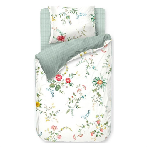 Pip Studio sengetøy - 140x220 cm - Fleur grandeur white - blomstrete sengetøy - Dobbeltsidig sengesett - 100% bomull