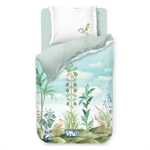 Blomstret sengetøy - 140x200 cm - Jolie white - Sengetøysett med 2 i 1 design - 100% bomull - Pip Studio sengetøy