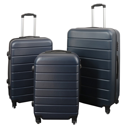 Koffertsett - 3 stk. - Eksklusivt hardcase billige kofferter - Mørk blå med striper