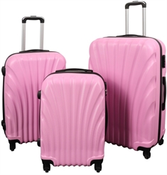 Koffertsett med 3 stk i forskjellige størrelser i rosa - Hard plast