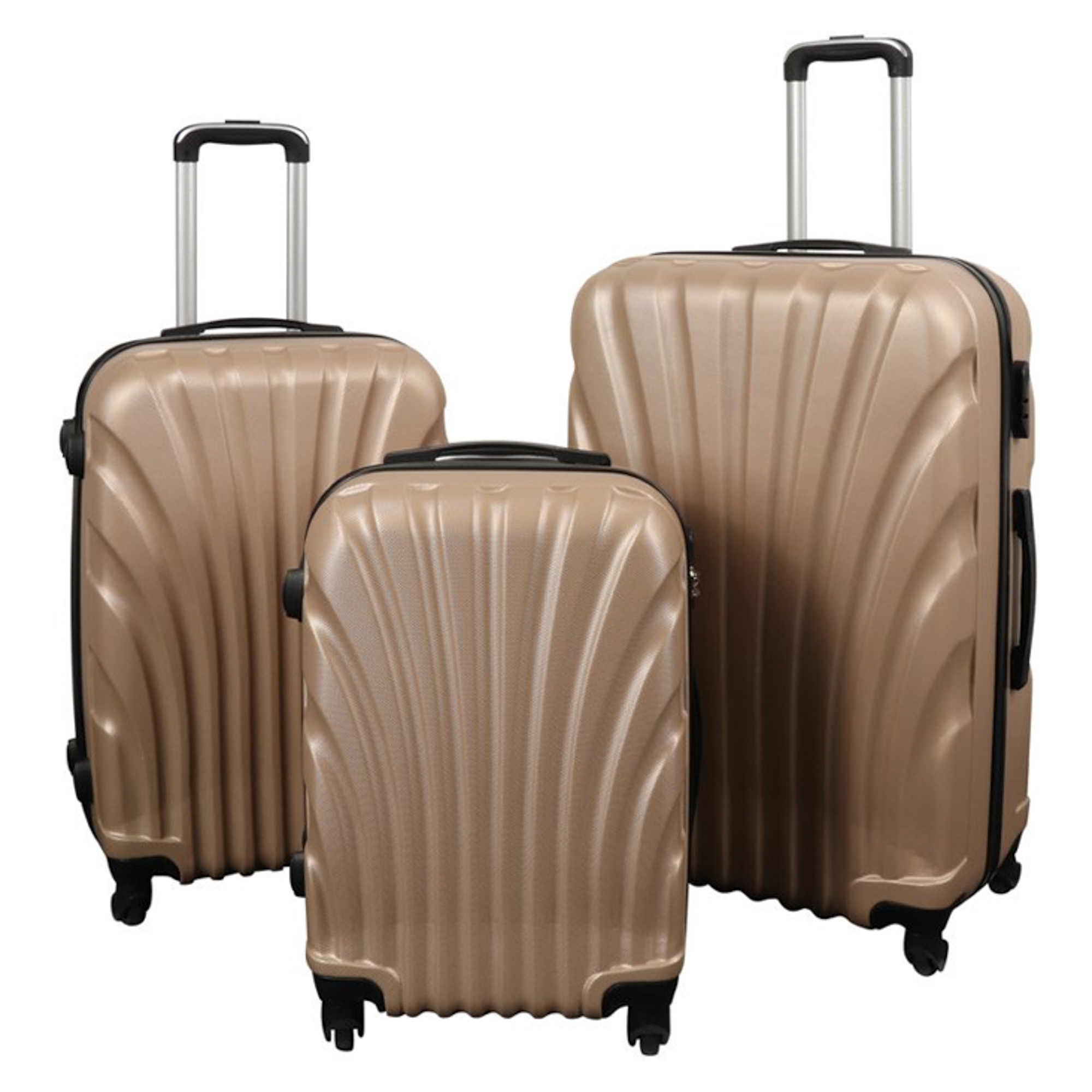 Koffertsett - 3 stk. - Praktiske hardcase billige kofferter - Musling gull
