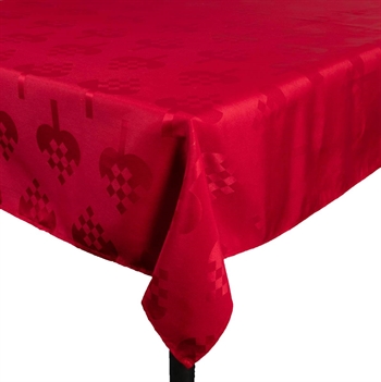 Juleduk - 140x220 cm - Rød med hjerter - Jacquardvevd bordduk - Eksklusiv duk