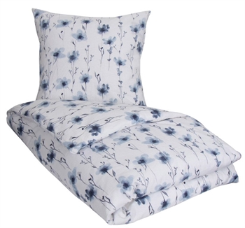 Sengesett 240x220 - Kingsize - 100% bomullsflanell - Flower Blue - By Night Sengetøy , Dobbelt sengetøy , King size sengetøy 240x220 cm
