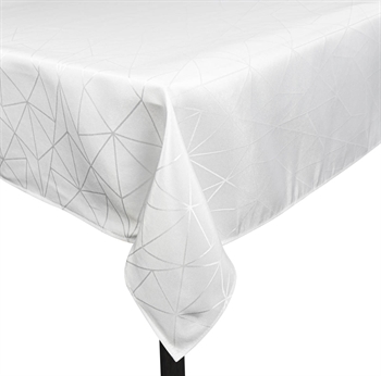 Bordduk - 140x220 cm - Jacquardduk med geometrisk mønster i hvit - Eksklusiv festduk