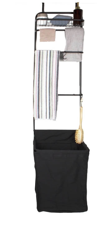 Hengeoppbevaring - Sort metall - Oppheng til dør med stoffkurv - Smart oppbevaring med integrert skittentøyskurv