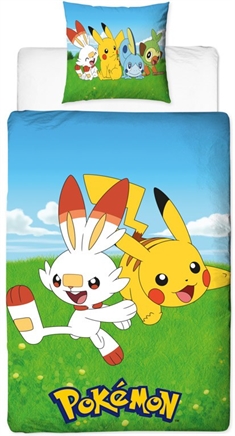 Pokemon sengetøy - 100% bomull - 140x200 cm - 2 i 1 Design - Pikachu og Scorbunny
