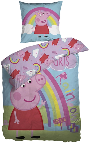 Økologisk sengetøy - 140x200 cm - Sengesett med Gurli gris og regnbuen - 100% økologisk bomull
