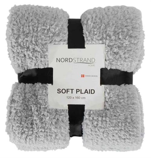 Pledd i teddy fleece – 120x160 cm – Lysegrå – Mykt teppe fra Nordstrand