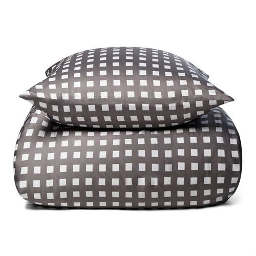 Bambus dobbelt sengetøy - 100% naturlig bambus - 200x200 cm - Rutete grå - Satengvevd dobbelt sengesett