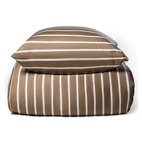 Bambus dobbelt sengetøy - 100% naturlig bambus - 240x220 cm - Stripete beige - Satinvevd king size sengesett