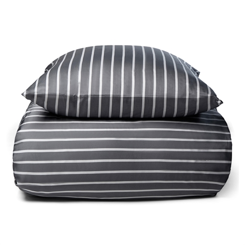 Sengetøy av bambus - 100% naturlig bambus - 140x220 cm - Stripet grå - Satengvevd sengesett