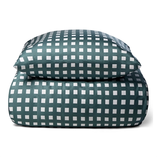 Bambus dobbelt sengetøy - 100% naturlig bambus - 200x220 cm - Grønn rutete - Satengvevd dobbelt sengesett