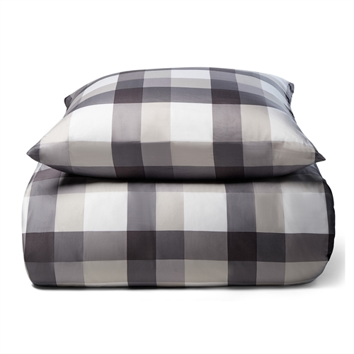 Bambus dobbelt sengetøy - 100 % naturlig bambus - 200x220 cm - Store grå ruter - Satengvevd dobbelsengesett