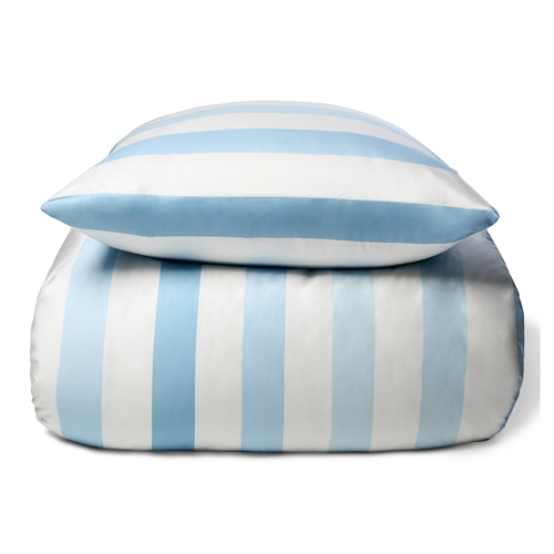 Bambus dobbelt sengetøy - 100 % naturlig bambus - 200x200 cm - Blå brede striper - Satengvevd dobbelt sengesett