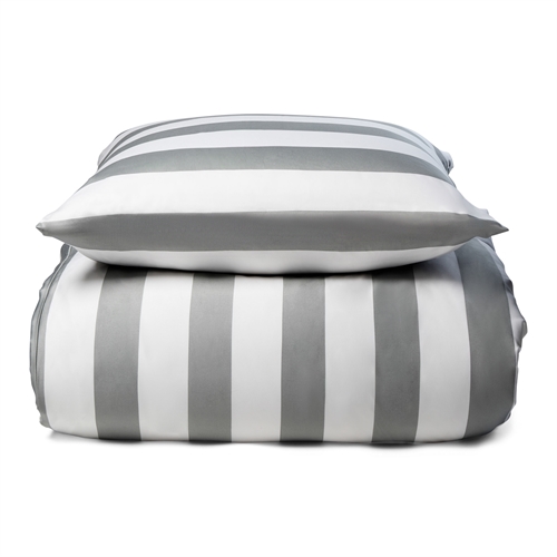 Bambus dobbelt sengetøy - 100% naturlig bambus - 200x220 cm - Grå brede striper - Satengvevd dobbelt sengesett